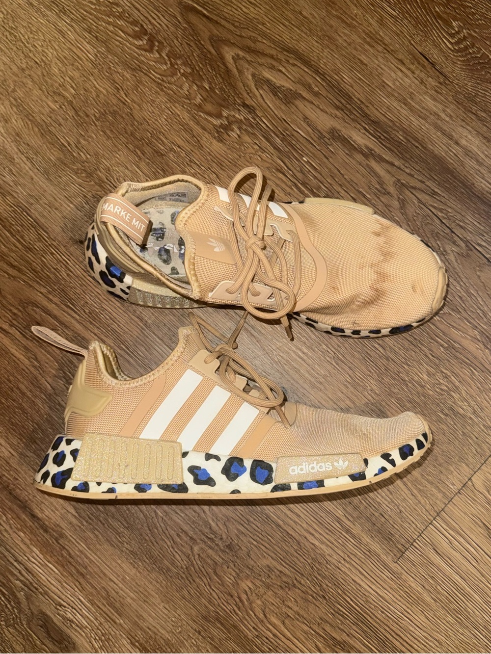adidas Tan & White NMD with Blue Leopard Sole